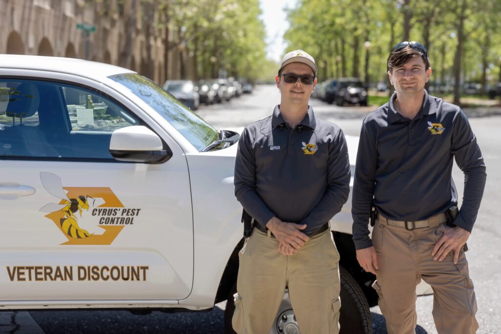 Cyurs Pest Control Main Header Image Featuring Cyrus Braun and Bradley Stewart